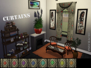 Sims 4 — Curtains - Modern Diamonds by Psychachu — (8 swatches) - Funky, cool, faded curtains with an accent of colour!