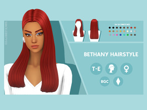 Sims 4 — Bethany Hairstyle by simcelebrity00 — Hello Simmers! This long length, slicked straight, and hat compatible