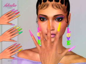 Sims 4 — Akasha Nails by Suzue — -New Mesh (Suzue) -14 Swatches -For Female (Teen to Elder) -Ring Category -HQ Compatible