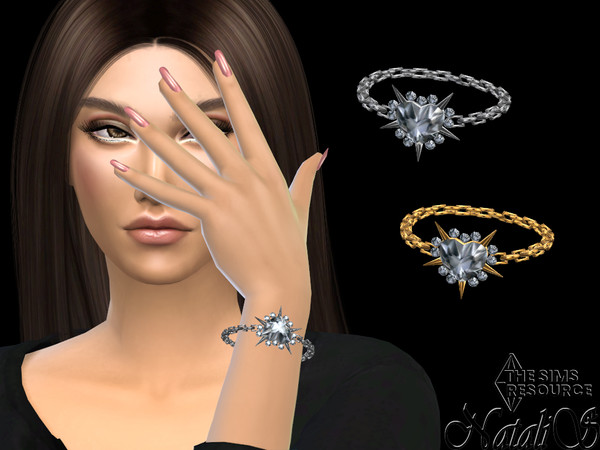 Sims 4 — Spiked crystal heart bracelet by Natalis — Spiked crystal heart bracelet. 4 metal color options. Female