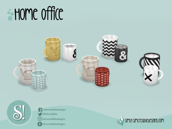 Sims 4 — Home office mugs by SIMcredible! — by SIMcredibledesigns.com available at TSR 5 colors variations