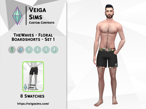 Sims 4 — TheWaves - Floral Boardshorts - Set 1 by David_Mtv2 — Available for teen to elder in 8 swatches. The colors are: