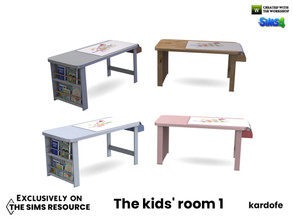 Sims 4 — The kids' room_Desk by kardofe — Desk table, children's, with books on one side and a roll of drawing paper on