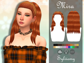 Sims 4 — Mira Hairstyle by Sylviemy — Long updo wavy hair New Mesh Maxis Match All Lods Base Game Compatible Hat