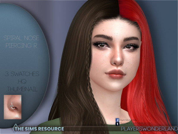 Sims 4 — PWSpiralPiercingNoseR by PlayersWonderland — This one is the standalone nose piercing for the right side! They