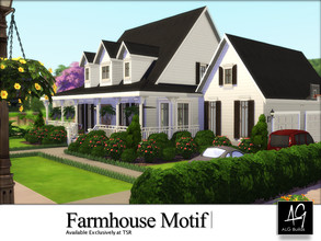 Sims 4 — Farmhouse Motif by ALGbuilds — Farmhouse Motif is a 3 bedroom, 2.5 bath modern farmhouse style family home w/two