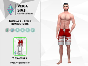 Sims 4 — TheWave - Zebra Boardshorts by David_Mtv2 — Available in 7 swatches for teen to elder. - red with white; - green