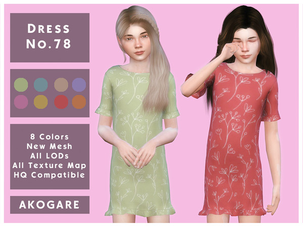 Sims 4 — Akogare Dress No.78 by _Akogare_ — -Akogare Dress No.78 - 8 Colors - New Mesh (All LODs) - All Texture Maps - HQ