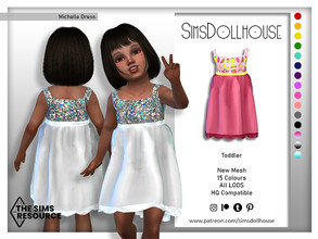 Sims 4 — Michelle Dress by SimsDollhouse — Short sleeve dress with a scallop bottom edge for Sims 4 toddlers. Available