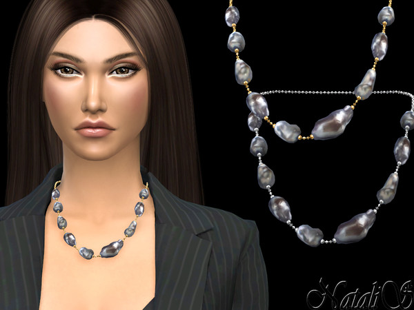 Sims 4 — Large baroque pearl medium necklace by Natalis — Large baroque pearl medium necklace. 2 pearl color options. 2