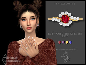 Sims 4 — Ruby Gold Engagement ring by Glitterberryfly — A simple and small design engagement ring. Comes in Ruby,
