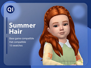 Sims 4 — Summer Hair by qicc — A long wavy hairstyle with a crown braid. - Maxis Match - Base game compatible - Hat