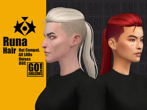 Sims 4 — Runa Hair by GoAmazons — >Base game compatible unisex hairstyle >Hat compatible >From Teen to Elder
