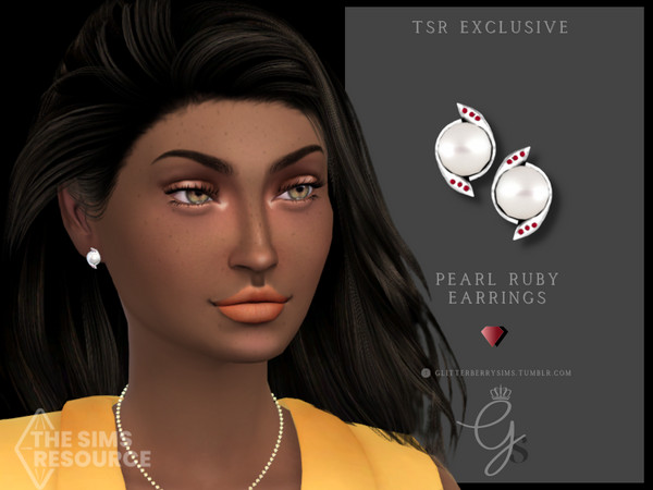 Sims 4 — Pearl Ruby Studs by Glitterberryfly — Small rubies in a pearl stud earring