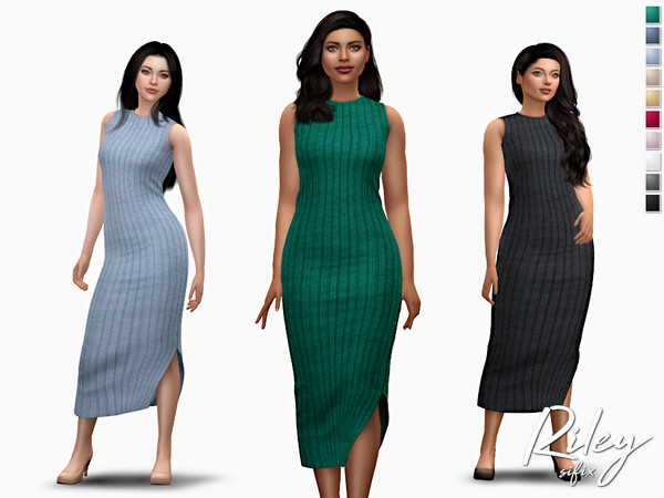 Sims 4 — Riley Dress by Sifix2 — A ribbed crewneck pencil dress available in 10 colors for teen, young adult and adult