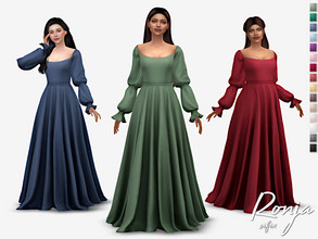 Sims 4 — Ronja Dress by Sifix2 — A flowing medieval fantasy-inspired dress available in 15 colors for teen, young adult