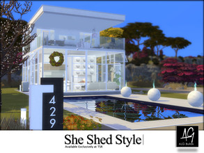 Sims 4 — She Shed Style by ALGbuilds — This She Shed inspired style home has 2 bedroom, 1 Jack and Jill bath and huge
