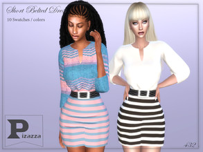 Sims 4 — Short Belted Dress by pizazz — Short Belted Dress for your sims 4 game. The image above was taken in-game so