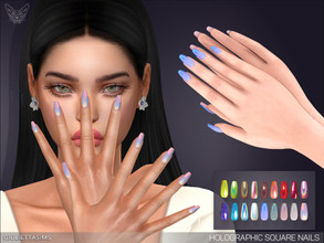 Sims 4 — Holographic Square Nails by feyona — Holographic Square Nails come in 18 color variations. * Fingernail