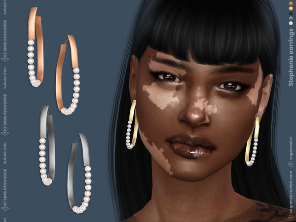 Sims 4 — Stephenie earrings by sugar_owl — Female deformed hoop earrings with pearls. Come in different metal colors:
