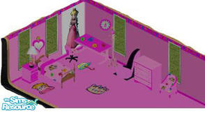 Sims 1 — Princess Peach Bedroom Set by frogger1617 — Includes: Wall, Floor, Bed, Dresser, Rugs(3), Endtable, Lamp,