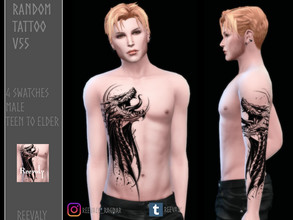 Sims 4 — Random Tattoo V55 by Reevaly — 4 Swatches. Teen to Elder. Male. Works with all Skins and Overlays. Base Game