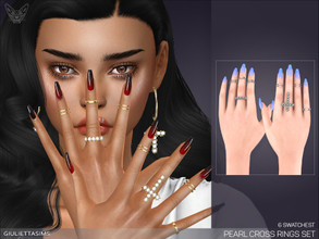 Sims 4 — Pearl Cross Rings Set by feyona — A set of pearl cross rings combined with thin accent rings comes in 3 colors
