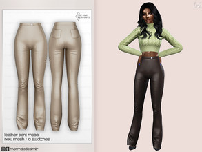 Sims 4 — Leather Pants MC301 by mermaladesimtr — New Mesh 10 Swatches All Lods Teen to Elder For Female