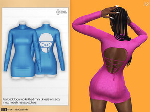 Sims 4 — Tie Back Lace Up Knitted Mini Dress MC302 by mermaladesimtr — New Mesh 5 Swatches All Lods Teen to Elder For