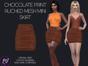 Sims 4 — CHOCOLATE PRINT RUCHED MESH MINI SKIRT by linavees — Original Mesh Custom thumbnail Base game compatible Happy