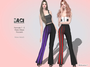 Sims 4 — MACI - Flare Trousers by Helsoseira — Style : Flare half stripe trousers Name : MACI Sub part Type : Pants