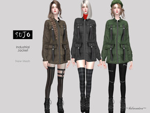 Sims 4 — SUJO - Industrial Jacket by Helsoseira — Style : Long sleeve buckle industrial jacket dress Name : SUJO Sub part