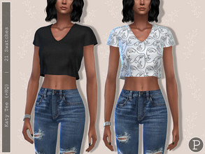 Sims 4 — Katy Tee. by Pipco — A cropped tee in 21 colors. Base Game Compatible New Mesh All Lods HQ Compatible Specular