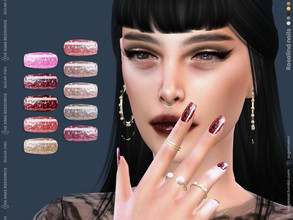 Sims 4 — Rosalind nails by sugar_owl — Female long sparkly nails in the rose palette. Fingernails category. - new mesh -