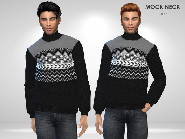 Sims 4 — Mock Neck Top by Puresim — Fair isle top for men. One swatch.