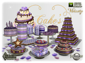 Sims 4 — Cakes Variety by jomsims — Gluttony, But chic. With this jewelry cake set. Cakes variety. 11 mix cake's and 1