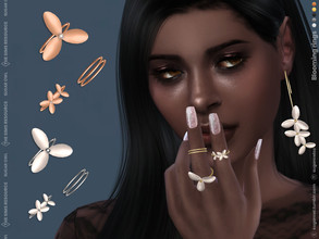 Sims 4 — Blooming rings by sugar_owl — Set of three female rings with blooming petals and pearls. - new mesh - base game