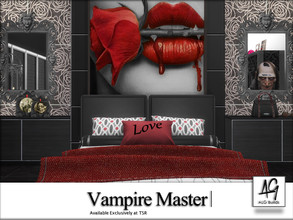 Sims 4 — Vampire Master  by ALGbuilds — Master bedroom for the modern Sim Vampire. It has fireplace and 4 doors leather