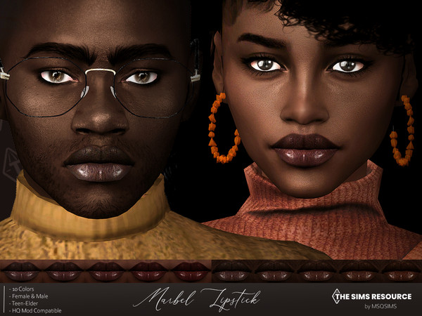 Sims 4 — Marbel Lipstick by MSQSIMS — This Lipstick is available in 10 colors and suits dark skin tones. It is suitable