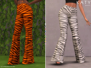 Sims 4 — KATY | pants by Plumbobs_n_Fries — High Waisted Flared Pants with Animal Print New Mesh HQ Texture Female | Teen