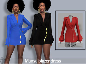Sims 4 — Mansa blazer dress by akaysims — A blazer dress with flair sleeves in 15 colors - All maps included -Custom