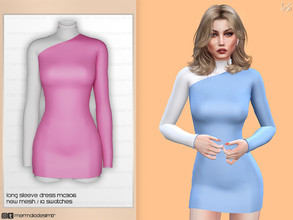 Sims 4 — Long Sleeve Dress MC306 by mermaladesimtr — New Mesh 10 Swatches All Lods Teen to Elder For Female