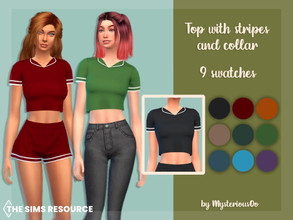 Sims 4 — Top with stripes and collar by MysteriousOo — Top with stripes and collar in 9 colors 9 Swatches; Base Game