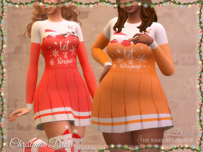 Sims 4 — Christmas Dress by Dissia — Cute short dress with long sleeves. Has santa and reindeer print and Let it snow