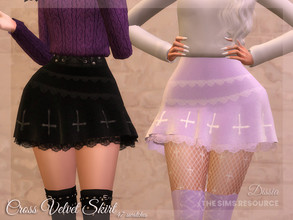 Sims 4 — Cross Velvet Skirt by Dissia — Velvet short high waisted skirt with lace and crosses Available in 47 swatches