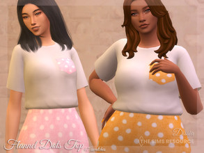 Sims 4 — Flannel Dots Top by Dissia — Short sleeves top with a flannel pocket Available in 47 swatches