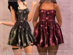 Sims 4 — Mystia Dress by Dissia — Short dress in magical moons patrern Available in 18 swatches