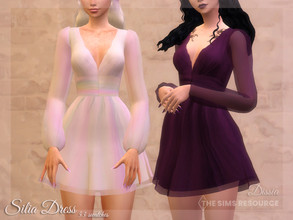 Sims 4 — Silia Dress (With Sleeves) by Dissia — Colorful short dress with half transparent sleeves in rainbow color and