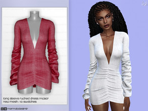Sims 4 — Long Sleeve Ruched Dress MC307 by mermaladesimtr — New Mesh 10 Swatches All Lods Teen to Elder For Female