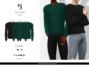 Sims 4 — Sweater with Slogan Patch by Bill_Sims — This sweater features a round neck and long sleeves with a patch with